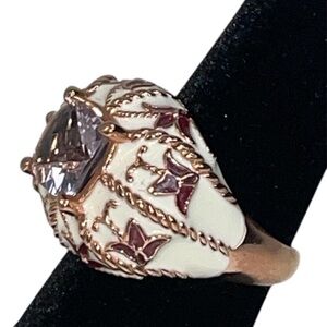 Victoria Wieck Sterling Silver Enamel Ring Lavender CZ  Size Approx. 5.75